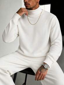 Men's Autumn/Winter Minimalist Solid Color Fashion Casual Turtleneck Long Sleeve Sweater - Apricot - View 3