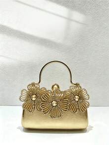 Dedoo Women Gold Evening Clutch, Curved Hard Frame Bag,3D Hollow Rhinestone Floral Pattern,Luxury Elegant Handbag For Weddings,Balls,Formal Occasions - Gold - View 4