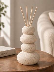 Beige Stacked Pebble Design Empty Reed Diffuser Bottle, Sculptural Home Decor - Multicolor - View 1