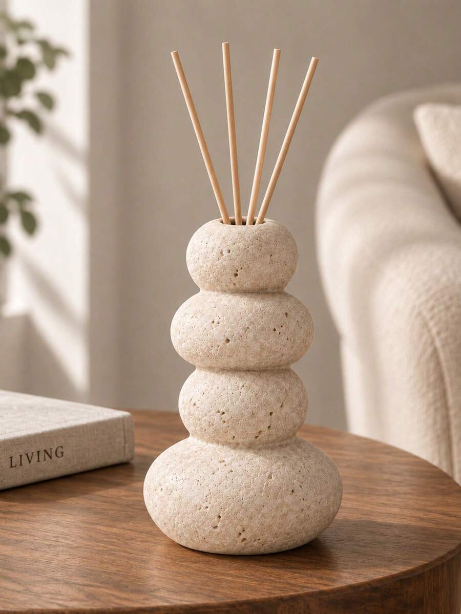 Beige Stacked Pebble Design Empty Reed Diffuser Bottle, Sculptural Home Decor - Multicolor - View 1