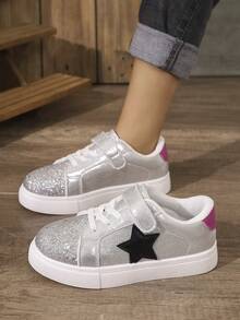 Children's Casual Colorblock Star Glitter Campus Versatile Fashion Hook-And-Loop Sneakers - Silver - View 1