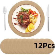 100/50/26/70/12pcs Round Linen Placemats, Trivets, Heat-Resistant Reusable Brown Table Mats, Suitable For Kitchen, Dining Room, Wedding, Home Decor, Party, Birthday Gathering, Dinner, Holiday, Farmhouse Style Round Rustic Tabletop Decoration - Khaki - View 14