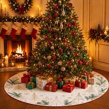 1 buah Alas Pohon Natal Motif Pohon Pinus Garis Tipis Emas, Dekorasi Liburan Warna Elegan, 5 Ukuran, Hadiah Liburan Unisex, Cocok Untuk Dekorasi Natal di Rumah dan Pesta - Garis-garis emas halus membingkai pohon pinus. - View 6