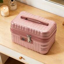 Portable Makeup Bag, Box-Shaped Mini Case With Handle And Combination Lock, Large-Capacity 14-Inch Travel Toiletry Organizer - Pink - View 2