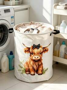 Multifunctional Large Laundry Basket/Dirty Clothes Bin, Laundry Storage Bag, High-End Cow Design Foldable Round Clothes Basket, Portable Laundry Bag, Suitable For Bathroom/Bedroom/Dorm, Housewarming Gift - Multicolor - View 1