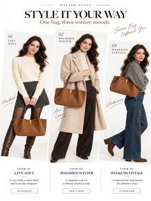 2pcs Brown Faux Suede Tote Bag Set, Women's Large Capacity Shoulder Handbag With Storage Bag, Casual Commute Work Bag, Autumn/Winter Daily Use - Evonik - View 7