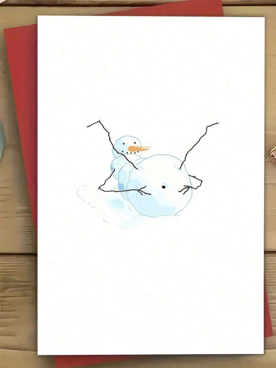 1pc Humorous Rude Snowman Christmas Card With Envelope - Lively Snowman Design, Holiday Greetings For Family, Friends And Colleagues - Multicolor - View 1