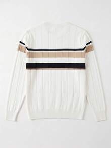 GRDR 1pc Men's Casual Striped Knit Top, Autumn/Winter - Apricot - View 10