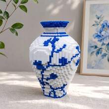 1 Set 2100pcs Chinese Blue And White Porcelain Building Blocks, Micro Particle Mini Bricks 3D Puzzle For Adults, High Difficulty DIY Collectible Model Set, New Chinese Style Home Desktop Decor Gift For Teenagers - Multicolor - View 4