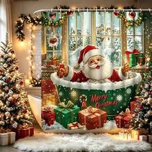 1/4pcs Merry Christmas Winter Shower Curtain Set, Cute Santa Claus, Snowman, Christmas Tree, Snowy Landscape, Snowflake Pattern, Happy New Year Holiday Bathroom Curtain Set, Polyester Fabric, With Hooks, 70.8*70.8 Inches - A - View 9