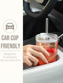 Transparent Glass Cup Striped Coffee Cup With Straw And Lid Simple Style Coffee Cups Large Capacity Glass Water Bottle Portable Outdoor Water Cup For Home Office Parties Autumn Winter Drinkware Home Decor - Multicolor - View 8