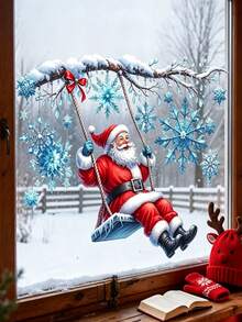 Christmas Window Stickers, Santa Claus Static Cling Window Decals, Ice Snowflake Frost Branch Pattern, Suitable For Winter Holiday Window Decoration, Birthday, Christmas Winter Wonderland Decoration, Winter Holiday Window Decoration - Multicolor - View 5