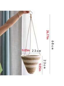 1PC Boho Hand‑Woven Jute Hanging Plant Basket, Cone‑Shape Hanging Flower Pot With Waterproof Inner Liner, Home Balcony Patio Decor - Pointed Bottom - View 10