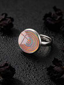 YUJUGLOW 1PC Adjustable Rainbow Gradient Spiral Pattern With 316 Stainless Steel Round Open Ring, Suitable For Women's Daily Wear - Multicolor - View 7
