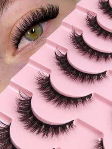10 Pairs False Eyelashes Natural Full Strip Black Band Lashes Fluffy Short Eyelash Cross Wispy Faux Mink Lashes For Daily And Party Makeup Long-Lasting And Looking Eyelash Extensions Strip Lashes,Lashes,Eyelashes,Fake Lashes - Black - View 2