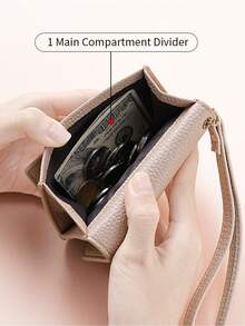 Beige Litchi Grain PU Flap Mini Wallet With Wrist Strap, Multi-Card Slot Card Holder & Coin Purse, Women's Daily Casual Travel Small Storage Bag Accessory - Multicolor - View 6