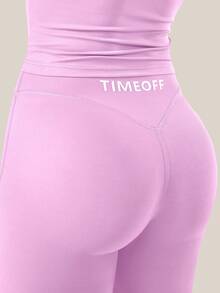 TimeOff Conjunto de ropa deportiva para mujer de un solo color, ajustado, cuello redondo, manga corta, pantalones de pierna recta, casual básico para gimnasio, yoga y correr - Rosa - Ver 5