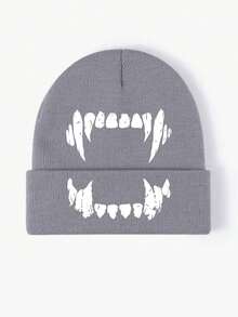 1pc/2pcs Halloween Vampire Teeth Print Knit Beanie Hat & Crossbody Bag Set, Unisex Printed Fall Winter Streetwear Accessories For Men Women - Multicolor - View 15