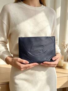 Portable Deep Blue Embossed Travel Makeup Bag 3D Floral Embossed Logo Toiletry Storage Cosmetic Bag Personal Use Or Gift - Lancôme Makeup Bag - Navy Blue - View 6