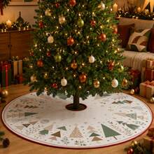 1pc Geometric Patchwork Christmas Tree Pattern Christmas Tree Skirt, Elegant Color Holiday Decoration, 5 Sizes, Unisex Holiday Gift, Suitable For Home And Party Christmas Home Decor - Geometric Collage Christmas Tree - View 4