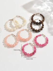1 Pair Personalized Large Hoop Earrings With 4-Color Gradient Acrylic Beads, Bohemian Style For Women, Suitable For Summer Beach Party And Daily Wear, Aesthetic Jewelry Gift For Her - Hoop Earrings - View 3