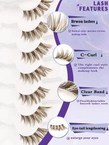 7 Pairs New Half Eyelashes, Brown Soft Natural Cat Eye Design, Makeup Tool Long Thick False Eyelashes - Cat Eye Lashes - View 6