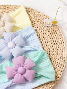 1pc New Solid Color Jacquard Headband Cute Five-Petal Flower Fashionable Soft Thin Hair Accessory - Multicolor - View 9