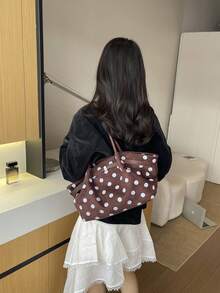 女款高端時尚百搭單肩通勤包，秋冬新款學生與辦公室大容量托特購物包，仿麂皮材質 - 棕色 - 查看 7