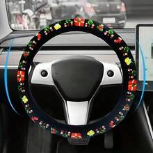 1pc Christmas Style Car Steering Wheel Cover, Breathable Skin-Friendly Durable Holiday Style Steering Wheel Protector, Car Interior Decor Christmas Atmosphere Accessory - Christmas Style Car Steering Wheel Cover - View 5