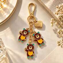 1pc/2pcs Unisex Alloy Oil Drop Brown Cute Bear Animal Pendant Heart LOVE YOU Accessory Keychain Couple Friend Bestie Pendant Adorable Bag Charm - Multicolor - View 5