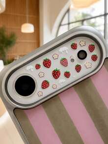 Miếng dán ống kính và phim bảo vệ ống kính hình trái tim hoa dâu tây cho bé gái, tương thích với iPhone 18 Pro Max, 18 Pro, 17 Pro Max, 17 Pro, 16, 15, miếng dán bảo vệ ống kính 18Promax - Hoa dâu tây - Xem 4
