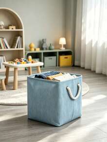1pc Fabric Storage Basket For Kids Toys, Bedroom Clothes And Socks Organizer, Foldable Linen Storage Bin - Multicolor - View 5