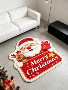 1pc Q-Version Santa Claus & Cute Reindeer Shaped Rug, Faux Wool, Decorative Rug, Bedroom Decor, Small Rug, Rug, Home Decor, Living Room Rug, Living Room Small Rug, Bedroom Rug, Living Room Home Decor, Outdoor Rug, Washable Rug - Multicolor - View 3