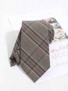 Brown Houndstooth Men's Tie Vintage Plaid Necktie Suitable For Business, Wedding And Daily Wear - Khaki-b - View 3