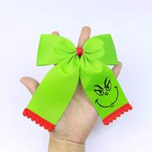 The Grinch Christmas Green Large Bow Hair Clip, Smiling Face Hair Tie Set, Half-Up Hair Accessory, Halloween Christmas Party Styling Hair Ornament, Holiday Atmosphere Photo Prop, Creative Niche Holiday Gift Accessory - Multicolor - View 10