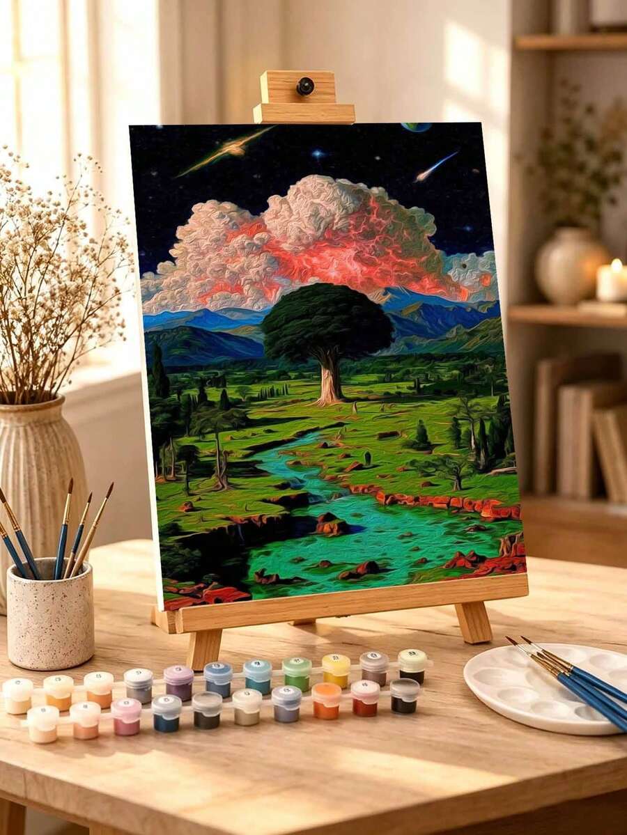 DIY Surreal Cosmic Tree Landscape (Frameless Or Framed 8x12 / 16x20 Inches) Paint By Numbers Kit(Acrylic) Arts & Crafts For Adult Beginners, Home Wall Decor, And Holiday Gifts - Sets - View 1