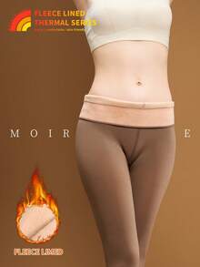 MOIRÉALLURE زوج واحد من الجوارب الضيقة بتأثير شفاف مبطنة بالصوف للاستخدام اليومي - بني - مشاهدة 7
