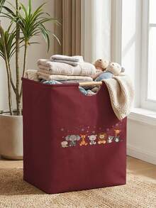 1PC Animal‑Print Open Storage Bin, Collapsible Laundry Basket Storage Bag With Wooden Handles, Household Foldable Hamper For Bathroom, Dirty Clothes Storage Bucket - Multicolor - View 10