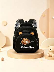 1pc Mini Personalized Custom Bear Backpack, Casual Versatile Zipper Bear Theme Print, Nylon Material With Zipper Closure, Adjustable Shoulder Strap, Handheld, Suitable For School, Shopping, Daily Commute, Outdoor Travel. Birthday Gift. - Multi-color-striped Fleece 2501 - View 13