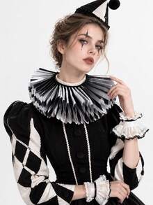 1pc Vintage Gothic Clown Style Black & White Striped 3D Pleated Ruffle Collar, Party Cosplay Shirt Decoration Detachable Fake Collar, Unisex - Multicolor - View 2