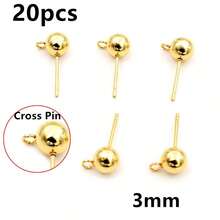 20pcs Stainless Steel Gold Color 3-6mm Ball Stud Earring Post Pins With Loop Connector For DIY Earrings Jewelry Making Accessories - Ball Stud Pins - View 11