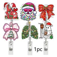 1pc Christmas Badge Reel, Acrylic Bowknot Christmas Tree Retractable ID Card Holder Clip, Suitable For Nurses, Teachers, Office Staff, Students, Doctors, Christmas Party Holiday Accessory - A - View 1