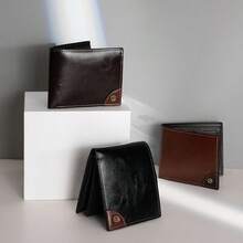 Men's Oil Wax Leather Short Bifold Wallet, Multi-Slot Large Capacity Coin Cash Card Holder, Business Minimalist Classic Wallet - Multicolor - View 12