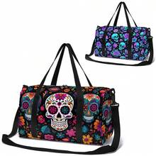 Elegant Travel Bag/Duffel Bag/Yoga Bag/Gym Bag, Skull Flower/Colorful Skull Design, Suitable For Travel, Daily Carry, Fitness, Snow, Camping, Outdoor Activities Holiday Essentials Holiday Travel Essentials Travel Accessories Bag For School School Accessories School Stuff - Multicolor - View 2