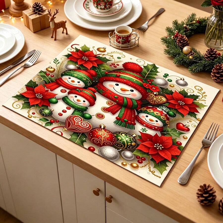 1pc Dish Drying Mat, Coffee Machine Mat, Christmas Snowman Pattern Dish Drying Mat, Christmas Theme Decorative Mat, Absorbent Table Protector Christmas Table Mat, Kitchen Dining Drainage Mat, Multi-Purpose Drying Mat, Home Gift, Desktop Decoration