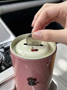 1pc Cute Sticker Car Coin Mini Storage Box, Creative Cartoon Animal DIY Self-Adhesive Coin Bank, Tin Round Coin Storage Box, Car Accessories Organizer, Car Interior Decoration Storage Can - A - View 2
