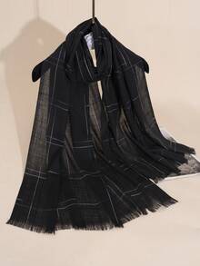 1pc Geometric Pattern Raw Trim Scarf Casual For Casual Weekend Wear Christmas - Black - View 5