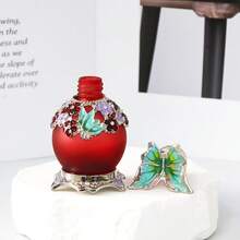 A 0.51 Oz Painted Butterfly Enamel Dropper Glass Bottle With Floral Embellishment, Refillable For Perfume And Essential Oil Storage, Portable And Reusable, Unscented, Home Decor Accessory (Empty Bottle, Unscented). - View 5