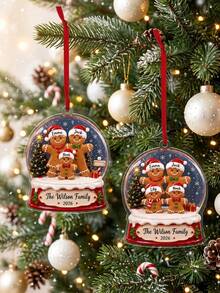 1pc Personalized Gingerbread Christmas Family Ornament, Custom Text Gingerbread Family Ornament,Unique Xmas Holiday Gift For Loved‑Ones, Home Christmas Decoration - Multicolor - View 4