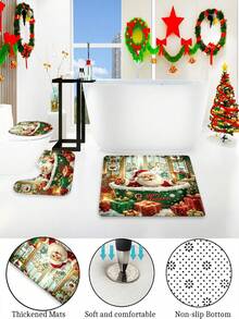 1/4pcs Merry Christmas Winter Shower Curtain Set, Cute Santa Claus, Snowman, Christmas Tree, Snowy Landscape, Snowflake Pattern, Happy New Year Holiday Bathroom Curtain Set, Polyester Fabric, With Hooks, 70.8*70.8 Inches - A - View 12